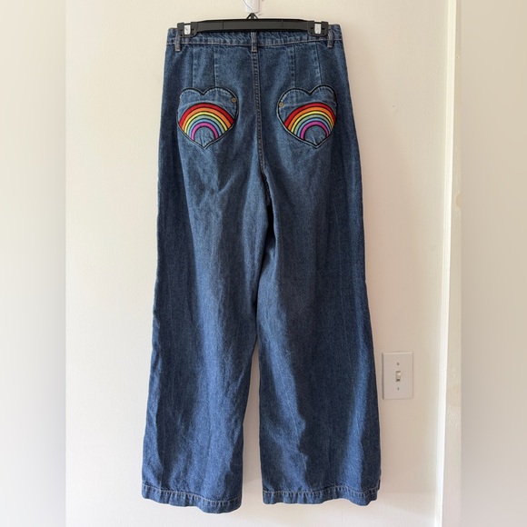 Lazy Oaf Rainbow Bum Jeans in Medium Denim Blue Size 28 Waist Cotton Novelty - Picture 9 of 16